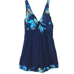 SUMMER MAE MATERNITY BLUE TWIST TIE FRONT SWIMSUIT BEACH DRESS SIZE LARGE NWOT